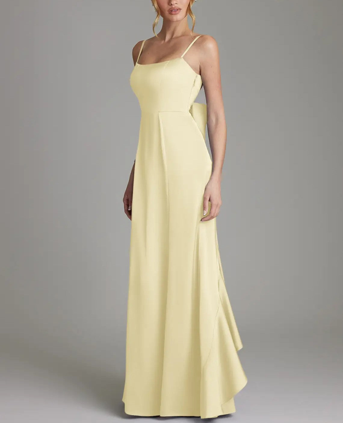 Lemon Sorbet Stretch Satin Mermaid Bow Floor‑Length Bridesmaid Dress