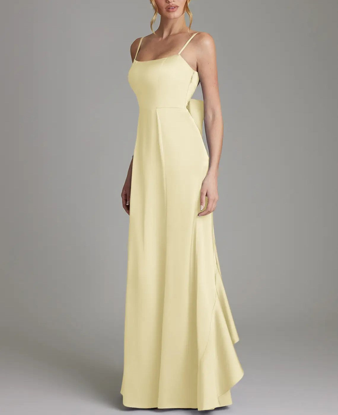 Lemon Sorbet Stretch Satin Mermaid Bow Floor‑Length Bridesmaid Dress